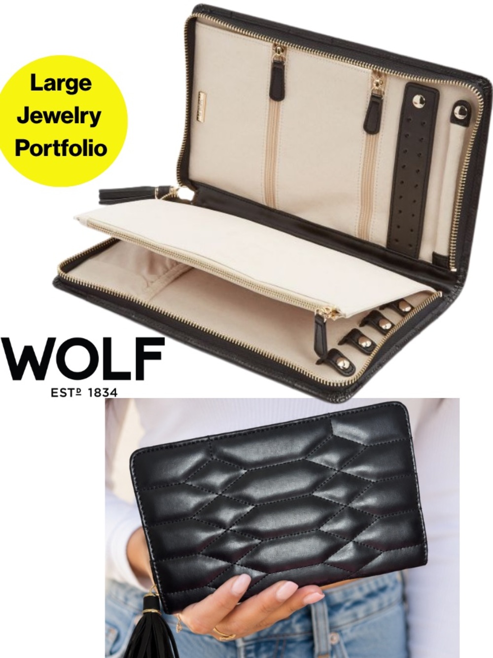 WOLF 1834 🖤 Caroline Black Large Jewelry Portfolio - New & Unused